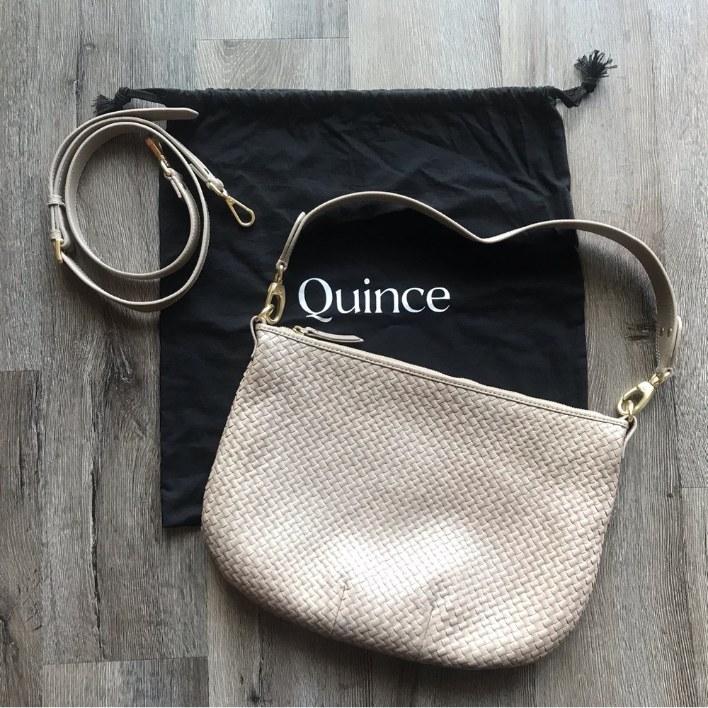 Quince Woven Crescent Taupe Shoulder Crossbody Bag like Clare V